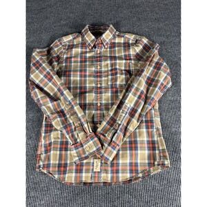 Abercrombie & Fitch Mens Muscle Fit Plaid Button Down Shirt Tan Blue Large